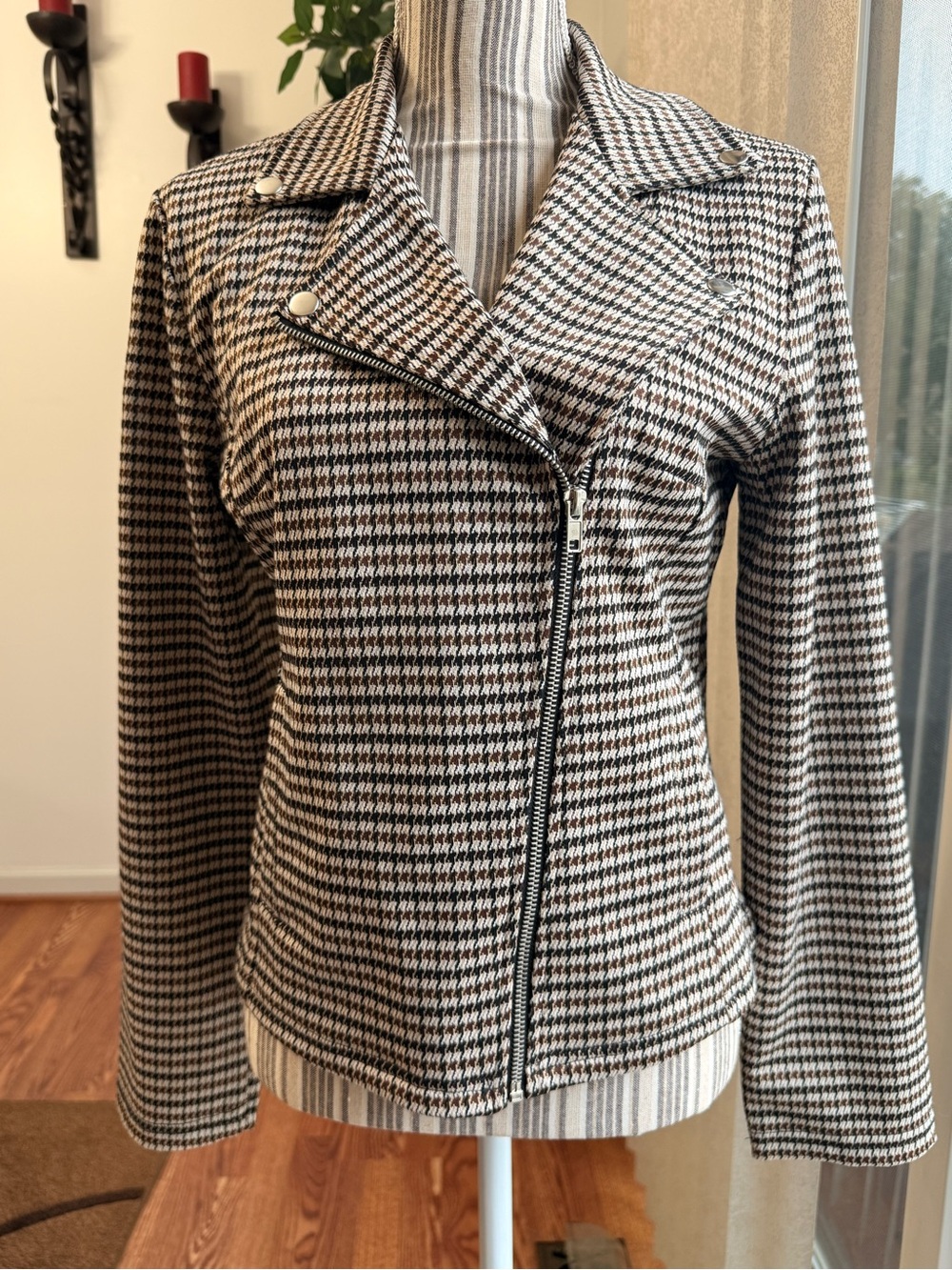 Houndstooth Moto Blazer Jacket